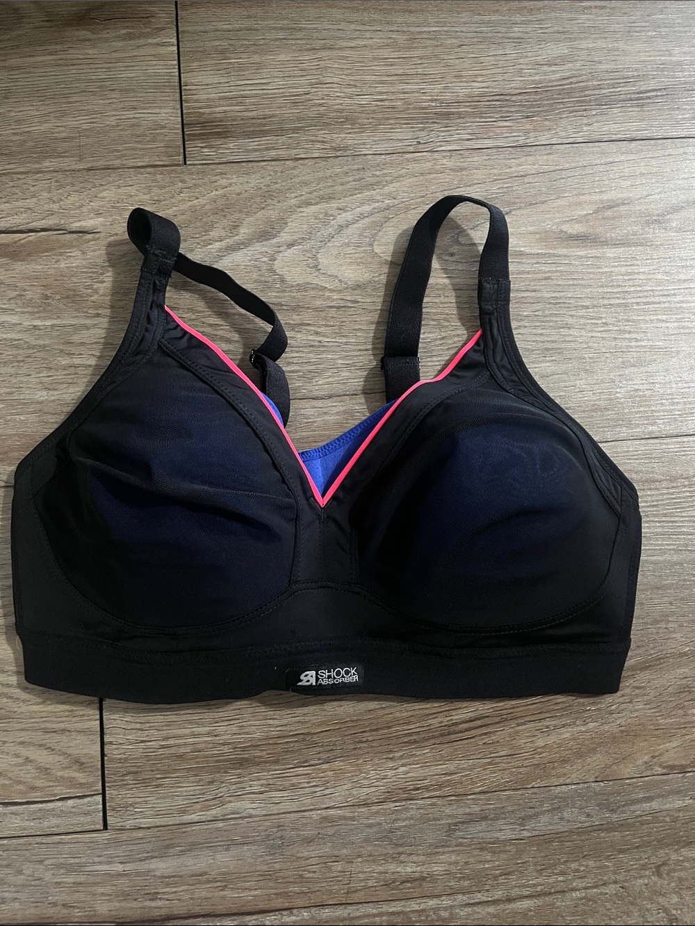 Black Shock Absorber High-Support Sports Bra with Pink Trim